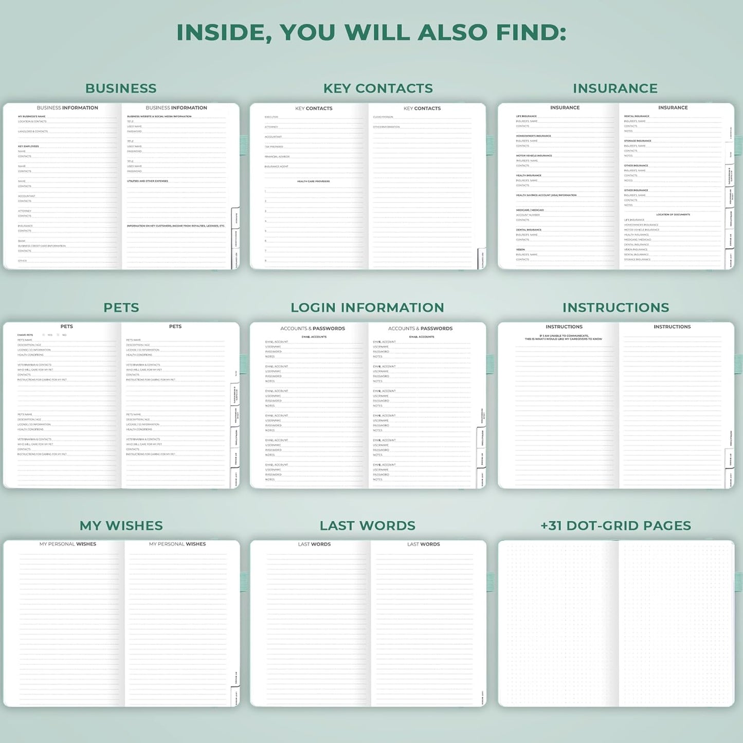 Clever Fox End of Life Planner – Final Arrangements Organizer for Beneficiary, Will Preparation, Last Wishes & Funeral Planning, A5 (Mint Cream)