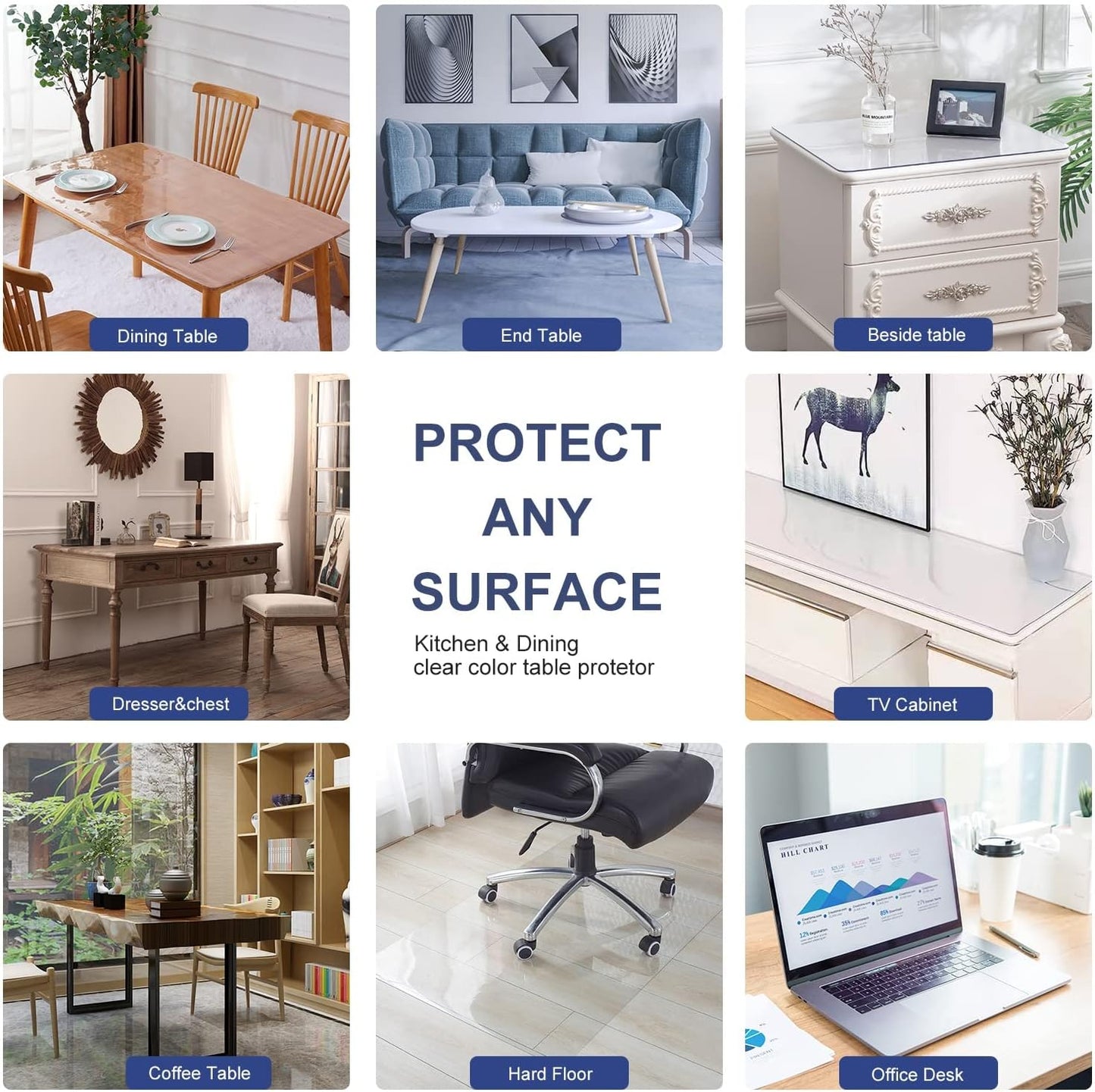 42x86 Inch Clear Plastic Dining Room Table Protector Tablecloth Desk Pad Mat Wooden Furniture Coffee Glass End Side Bar Table Cloth Top Protection Countertop Cover Waterproof Rectangular PVC Vinyl