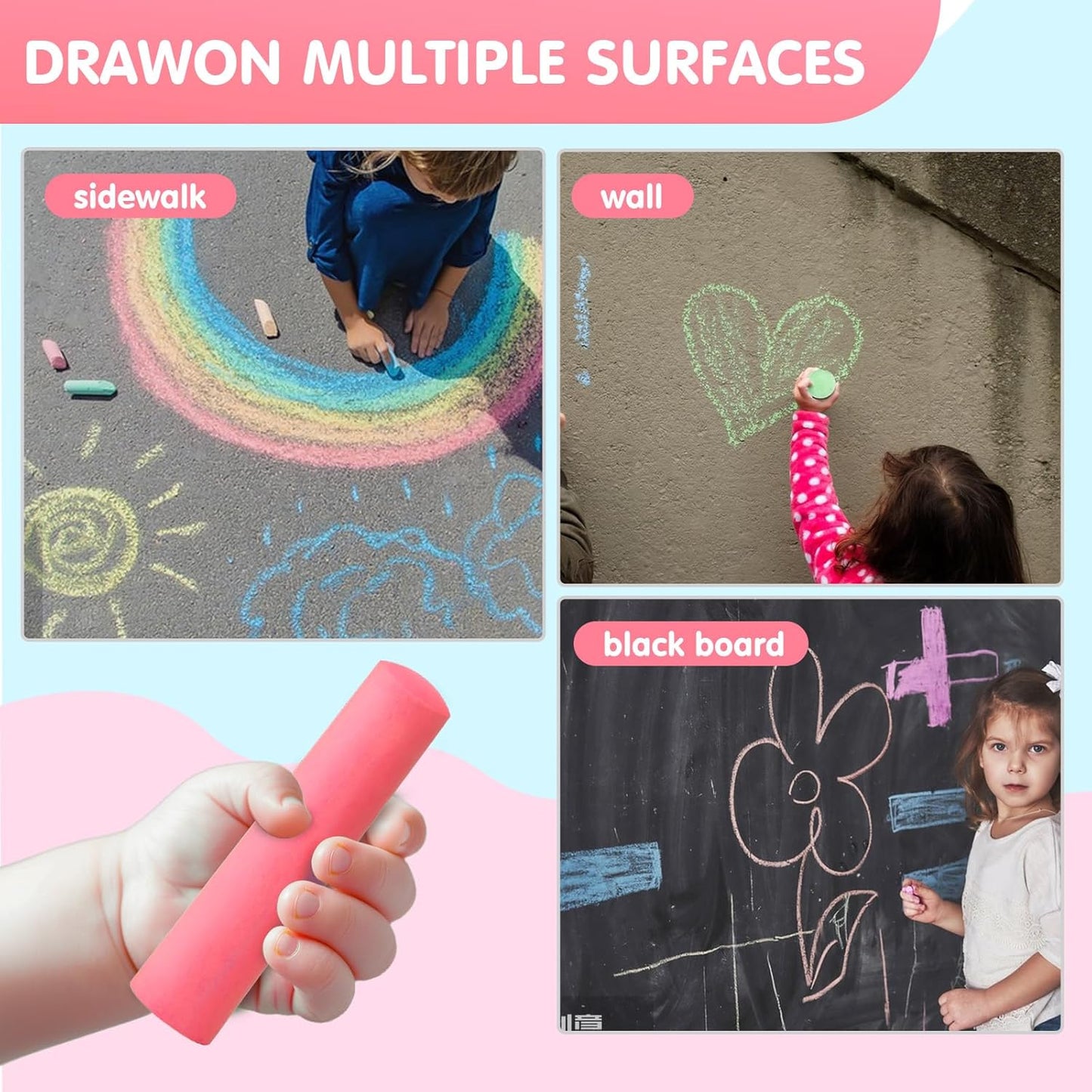 50 Pack Washable Sidewalk Chalks for Kids Non-Toxic Jumbo Chalk for Outdoor Art Play, Colored Chalk for Painting on Chalkboard, Blackboard and Playground (Red)