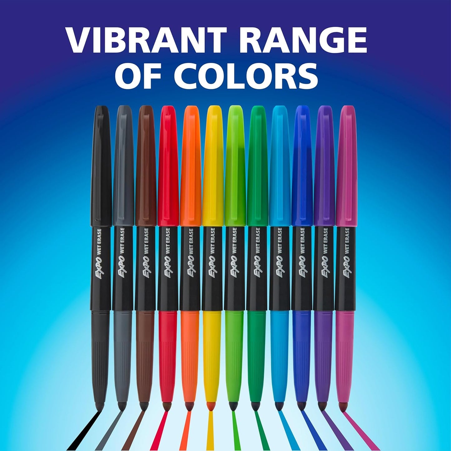 EXPO Wet Erase Markers, Semi-Permanent Markers, Blue, Fine Tip, 12 Count
