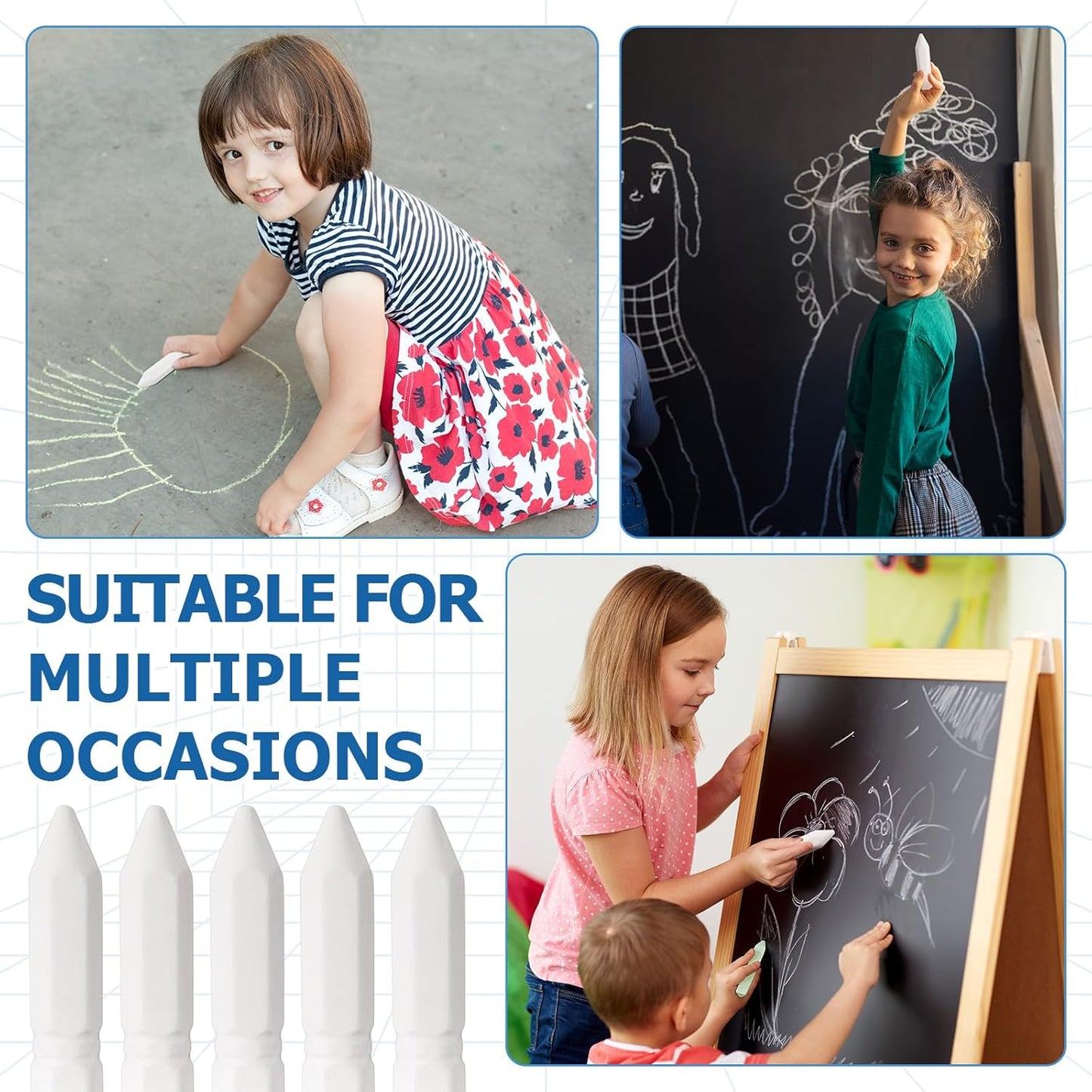 Fulmoon 40 Pcs Jumbo Sidewalk Chalk for Kids Outdoor Art Non Toxic Large Washable Street Chalk for Adults Drawing Painting Classroom (White,Hexagon)