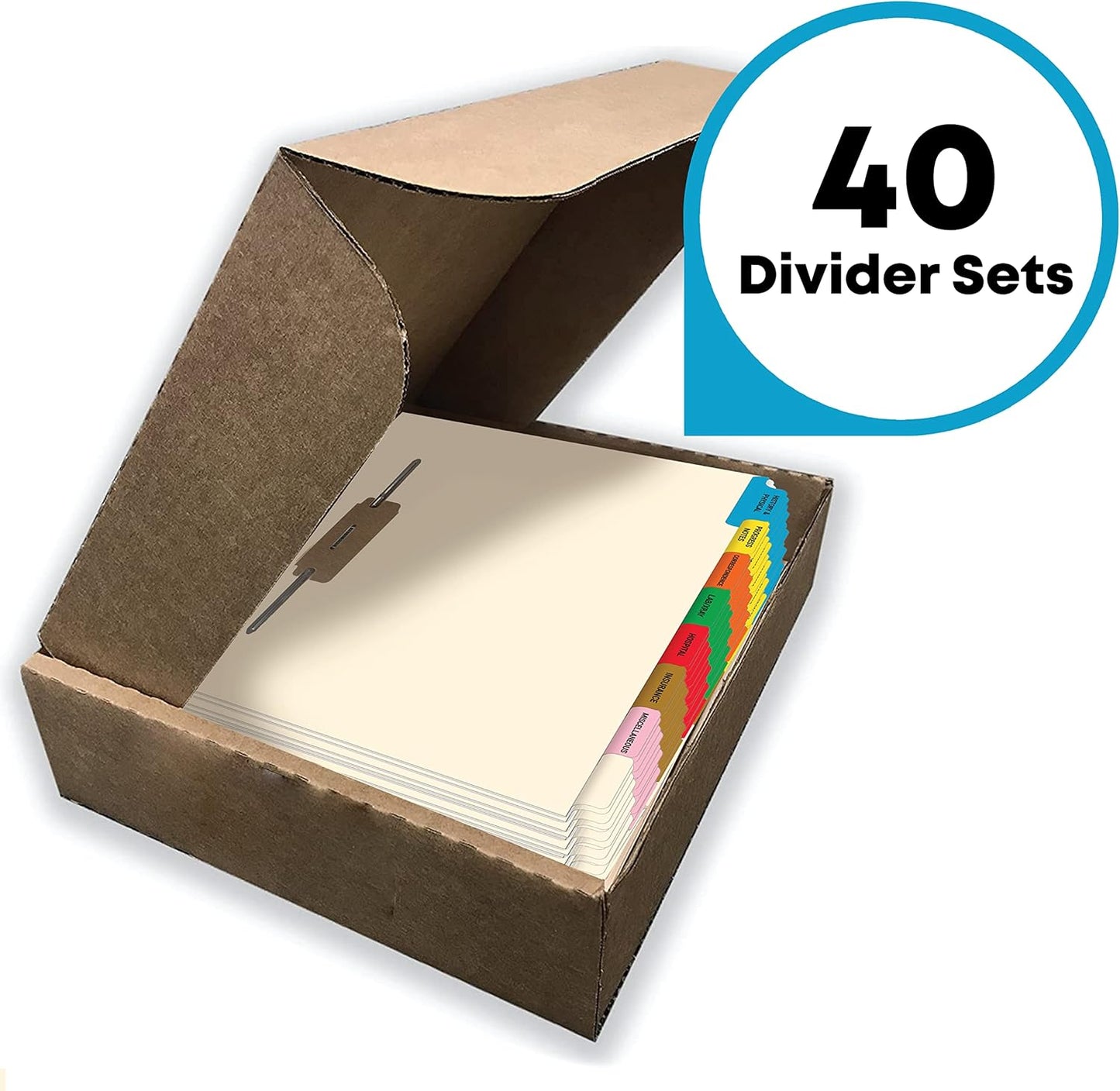 Doctor Stuff - Stock Medical Chart Fileback Divider Sets, 40 Sets of 8 Popular Healthcare Index Tabs, Side Tab, 8-1/2" x 11" with 1-3/4" top Flap Extension for Fasteners