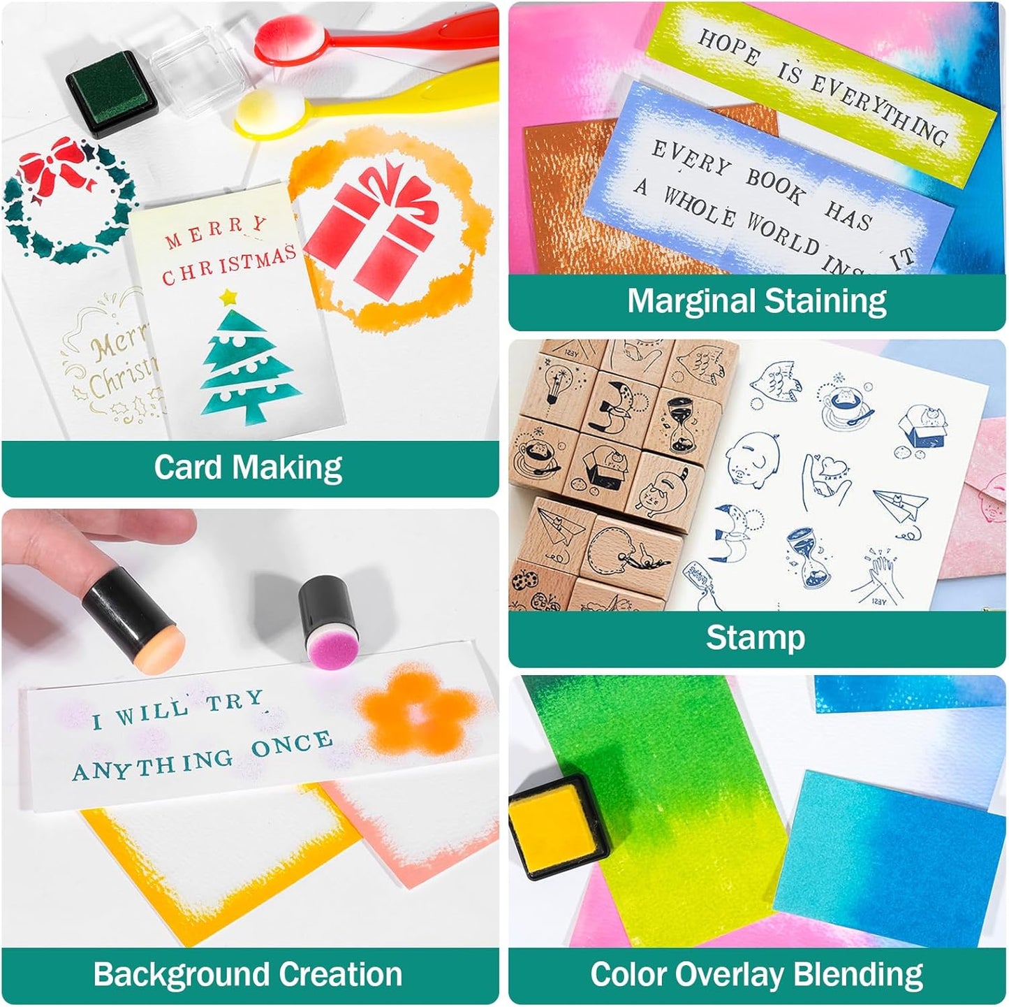 CraftyManor Mini Smudge Ink Pads for Stamps, Water Based Halo Dye Stamp Pad for Scrapbooking, DIY Craft Scrapbook Supplies for Adults (24 Colors)