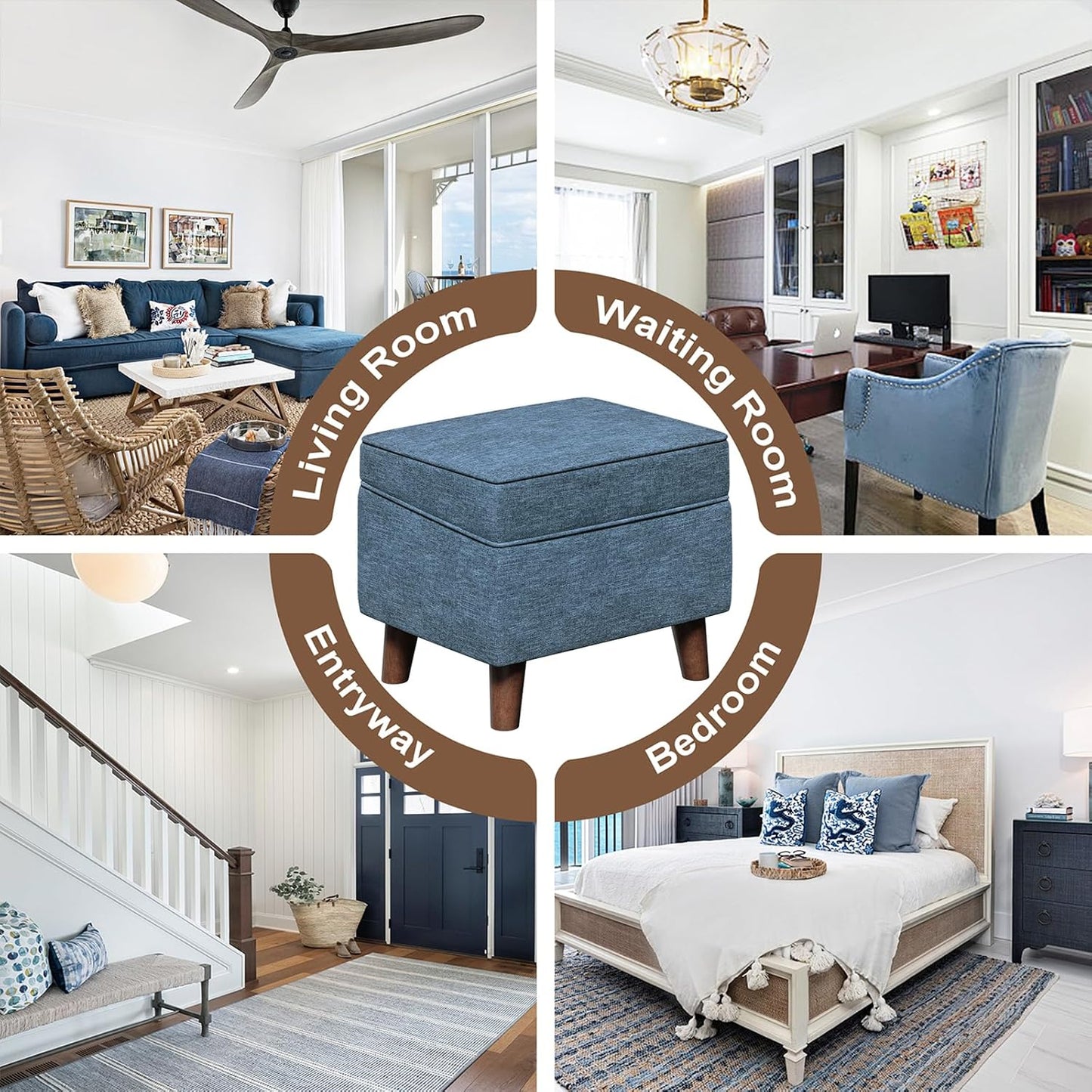 Foot Rest with Adjustable Cover, Storage Ottoman Dorm, Footstool and Sitting Stool, Ottoman Foot Stools for Living Room, Bedroom, Dorm, Blue