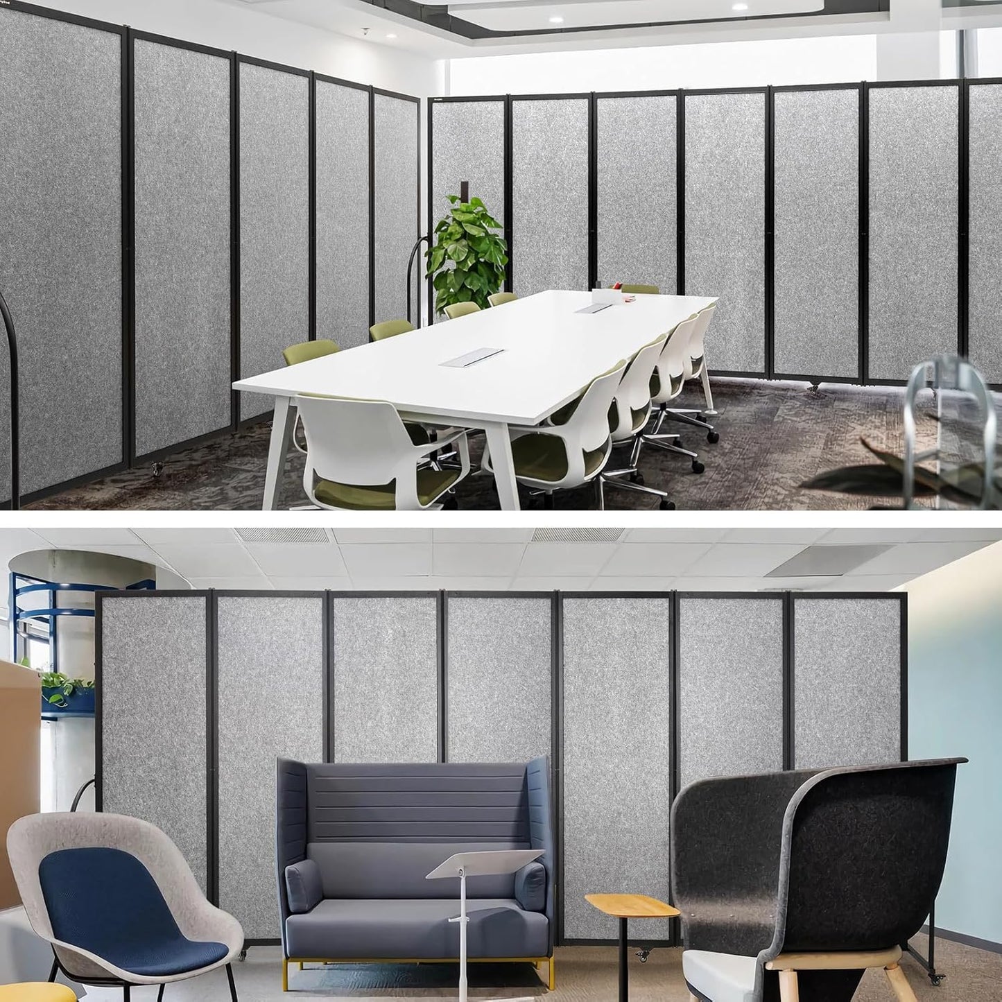Folding Room Partition,Privacy Room Screen with Arms,Office Dividers Partition Wall,14'3"L* 6'7"H,Light Grey