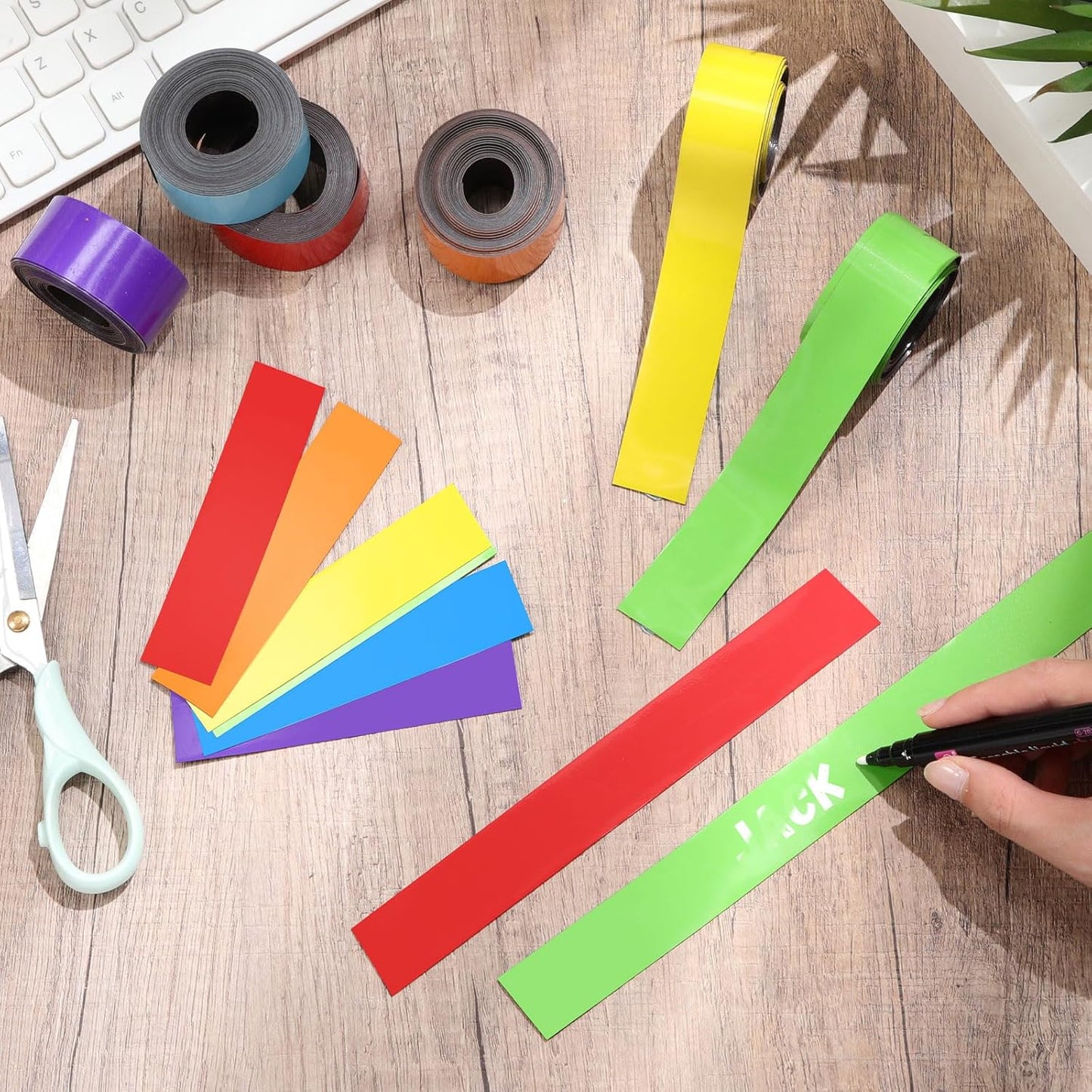 6 Pcs Dry Erase Magnetic Strips for Classroom, Rainbow Colors Magnetic Tape Roll Blank Magnets Sticky Labels Writable Flexible Magnet Sheet for Whiteboard Refrigerator (2 in X 9.8 ft)