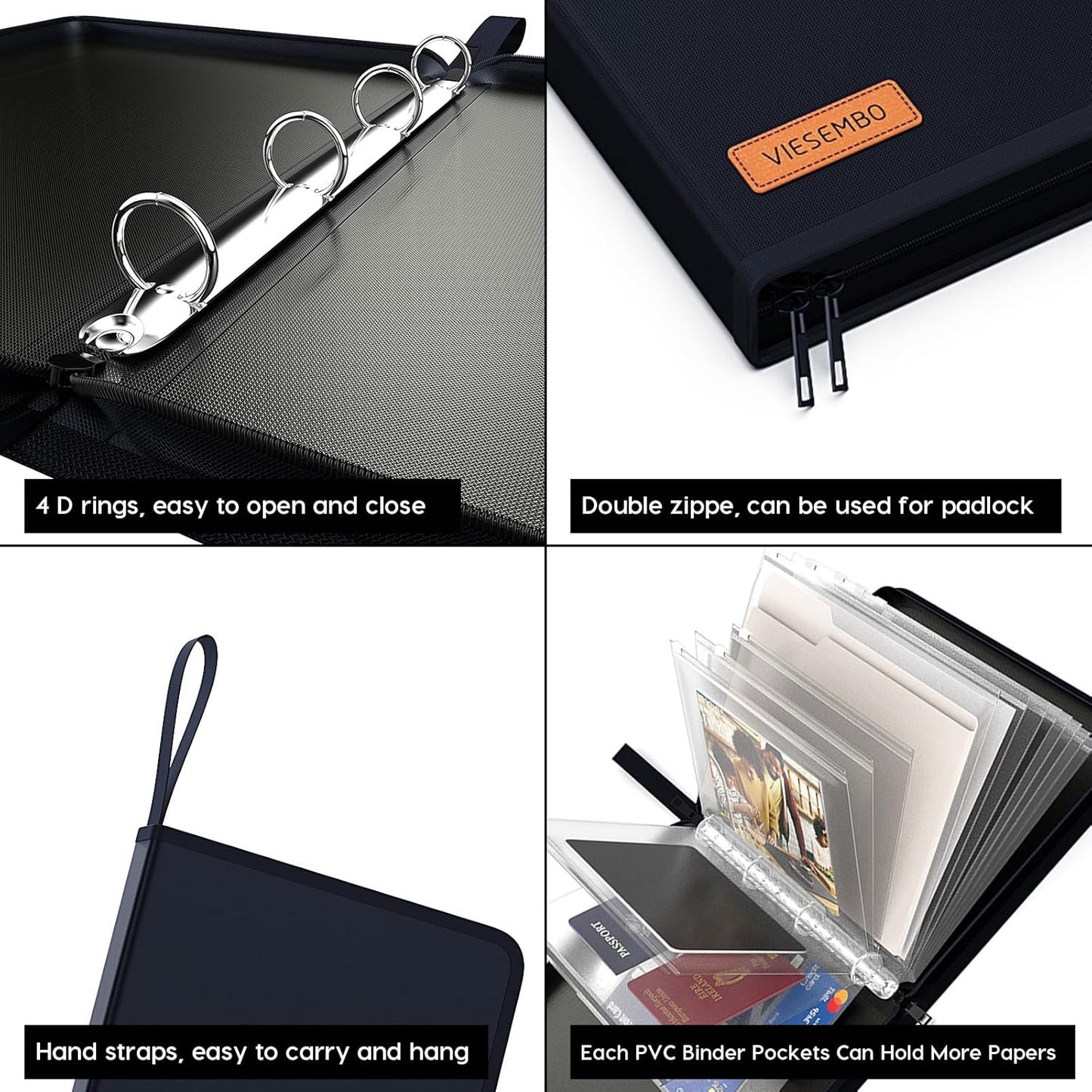 Important Document Organizer Zipper Binder,Fireproof Document Bag for Birth Certificate Protector, Waterproof Bill Organizer in Case I Go Missing Binder for Home Safe, 4 Ring Receipt Holder(Blue)