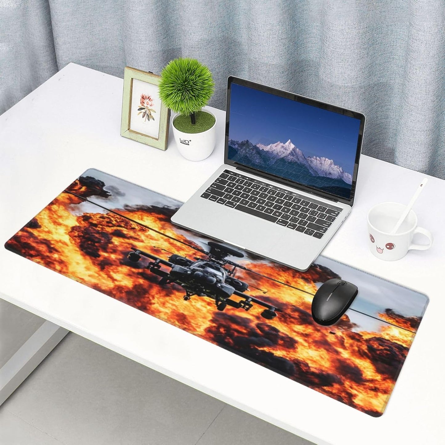 Attack Helicopter Mouse Pad, Aircraft Airplane Large Big Gaming Mouse Pad Desk Pad, Mousepad with Non-Slip Rubber Base, Extended XXL Mouse Mat for Computer Laptop Office Accessories