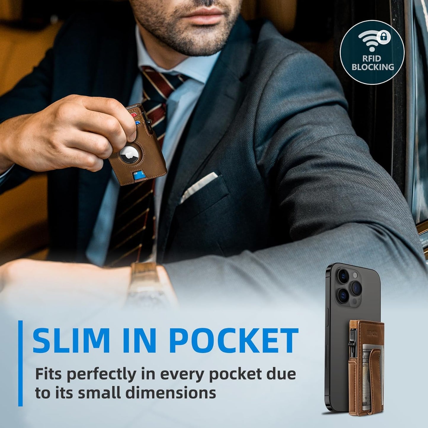 Airtag Wallet for Men,with Money Clip 10 Cards Metal Case Smart Slim Pop Up Credit Card Holder Flip with Magnetic Closure RFID Blocking wallet with Gift Box