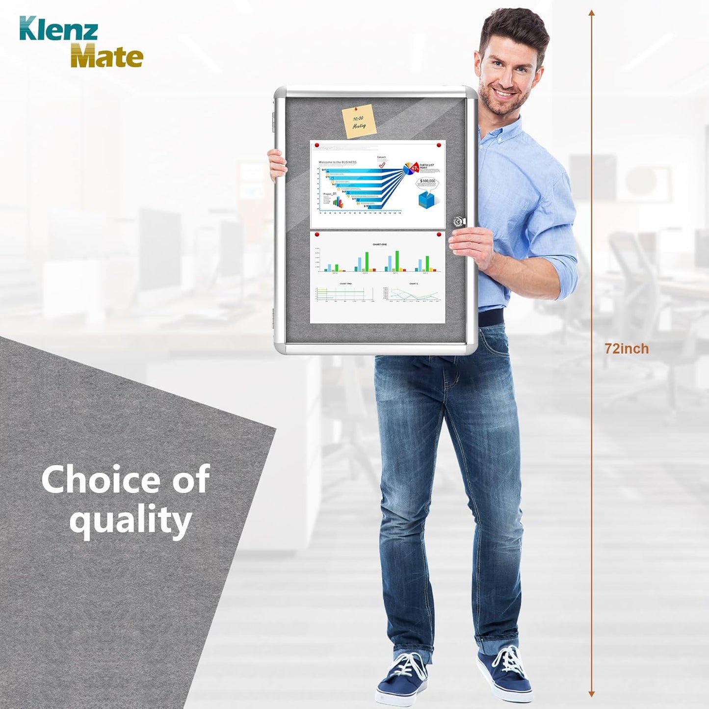 24"x18" Enclosed Bulletin Board Tamper-Proof Dispaly Case,Grey Fabric&Aluminium Frame,Shatter Resistant Lockable Bulletin Board with Clear Acrylic Door for School,Office,Mall,Community,Hospital,Church