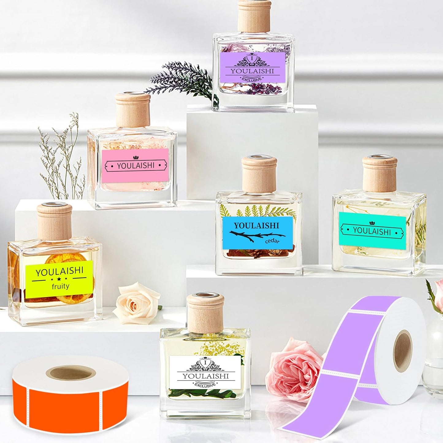 1X2 inch Label Stickers Roll for Thermal Printer 500PCS Colored Removable Freezer Labels Waterproof Blank Sticker Labels to Write on for Food Containers and Jars, Watercolor Green