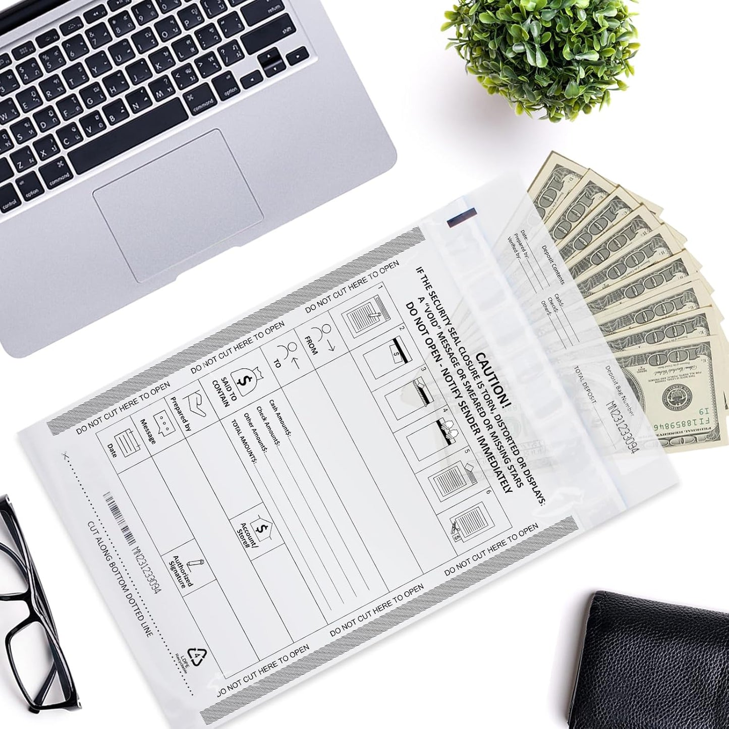 100 Pack 9" x 12" Tamper-Evident Deposit Bags with Security Tape Tamper Evident Security Pocket Bank Deposits Bags