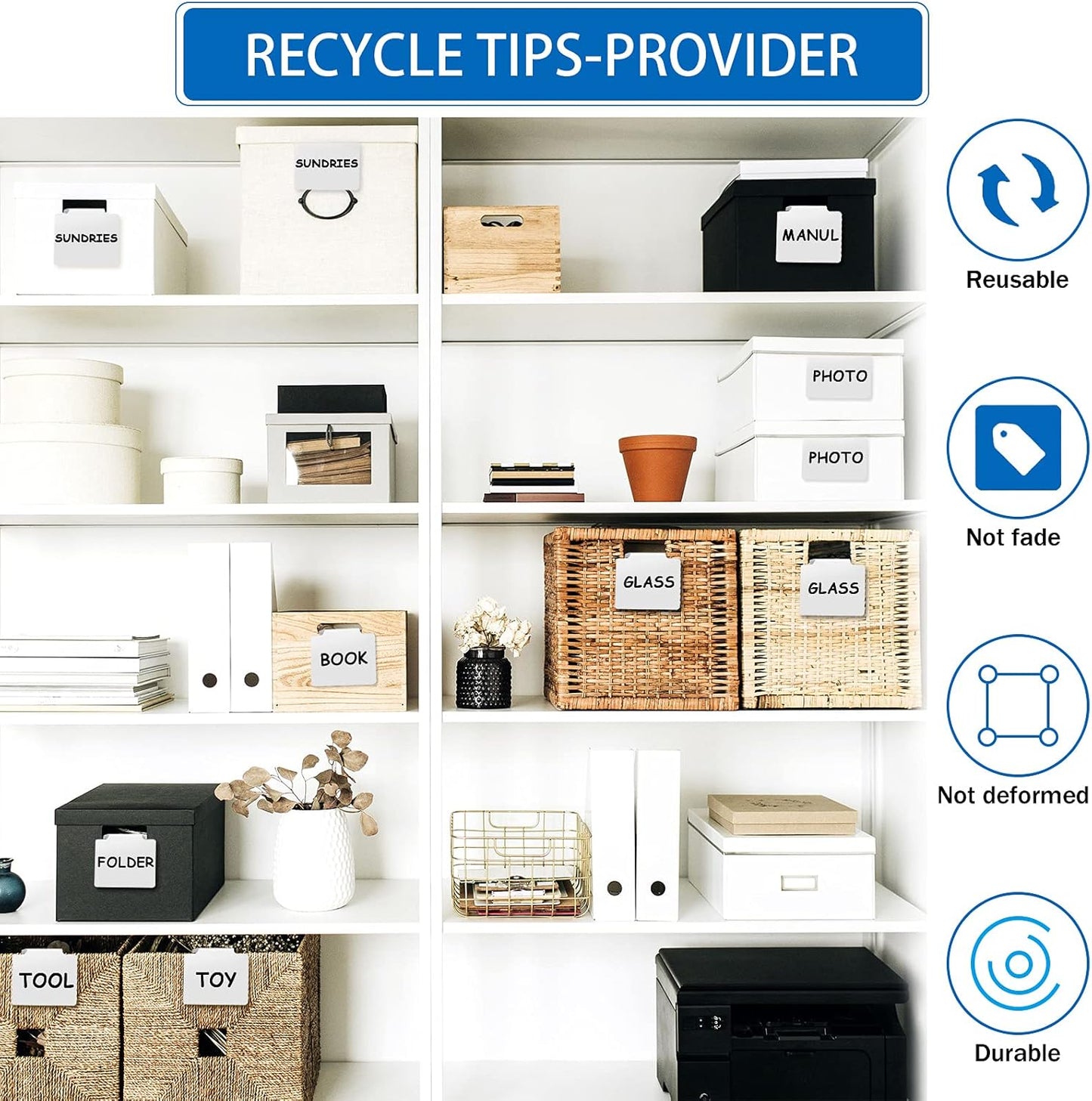 32 Pieces Basket Labels Clip Set, Include 30 Kitchen Clip Label Holder Removable PVC Bin with 2 Chalk Marker for Basket Pantry Organization Box (White Label Clip, Black Pen)