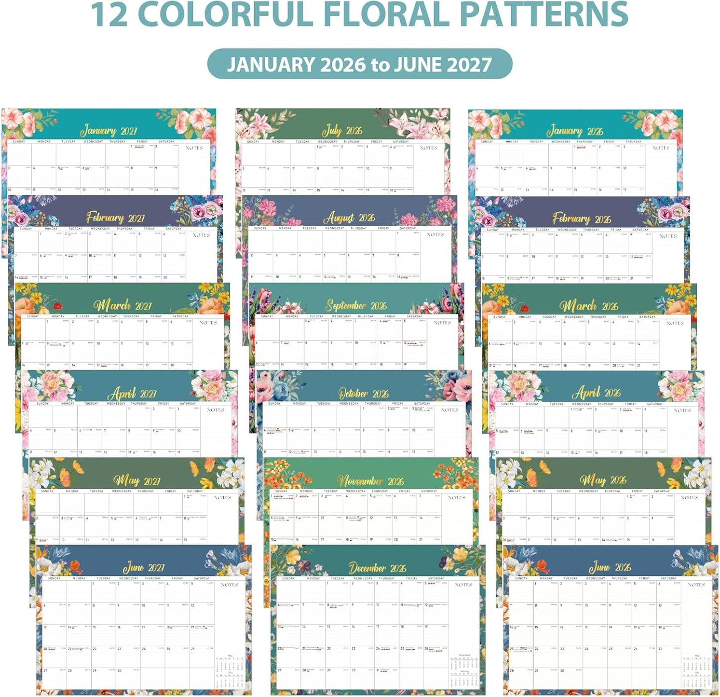 2026 Desk Calendar, Large Desktop/Wall Monthly Calendar 17'' x 12'' School Year Desk Planner for Teacher Family School Office Supplies (Flower-A, 17"x12"(Jan 2026-Jun 2027))