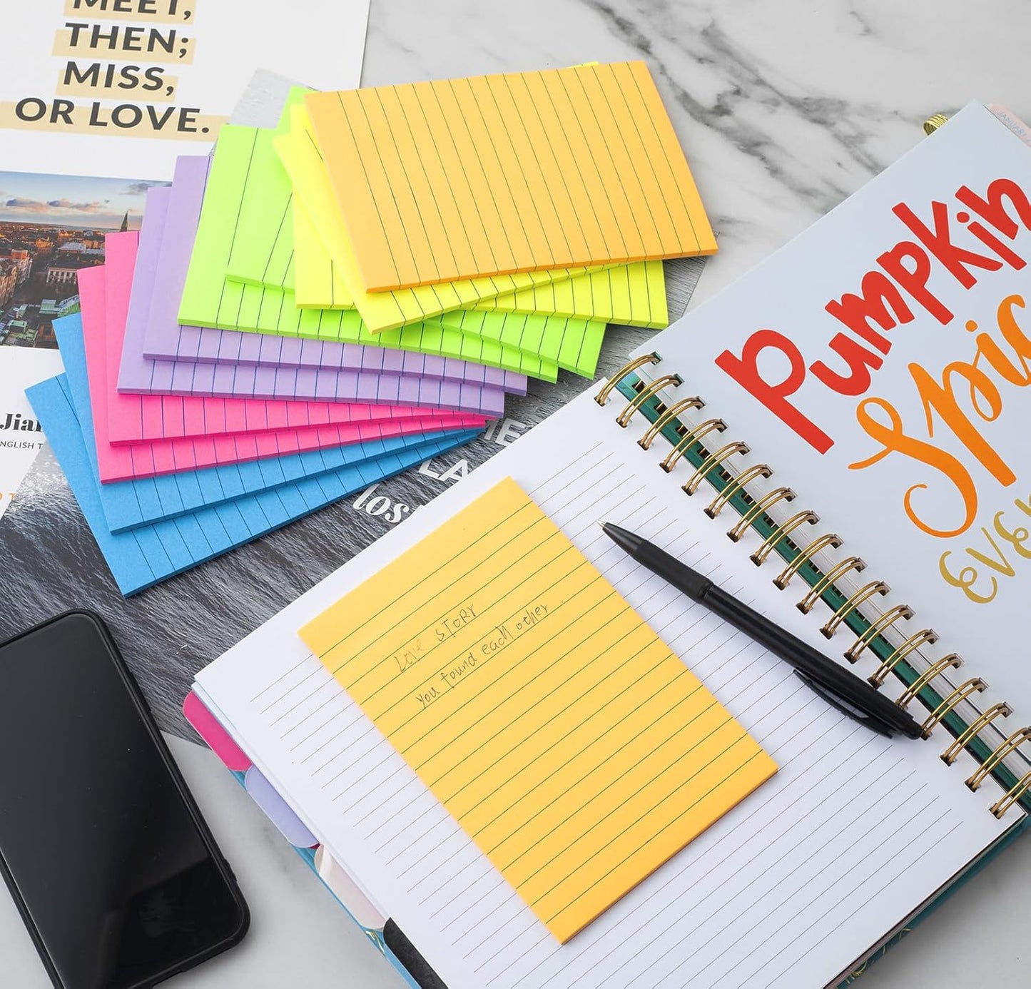 (12 Pack) Lined Sticky Notes 4x6 in Ruled Stickies Super Sticking Power Memo Pads Bright Colors