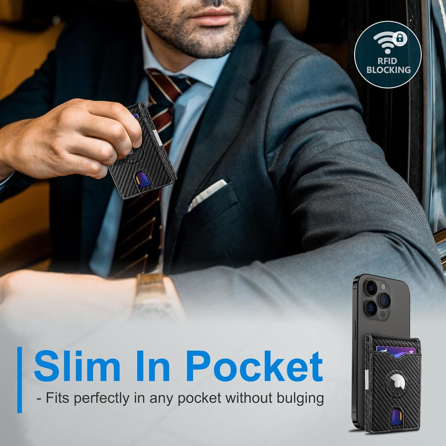 Airtag Wallet for Men,with Money Clip 11 Cards Slim Front Pocket Leather RFID Blocking Wallet with Gift Box