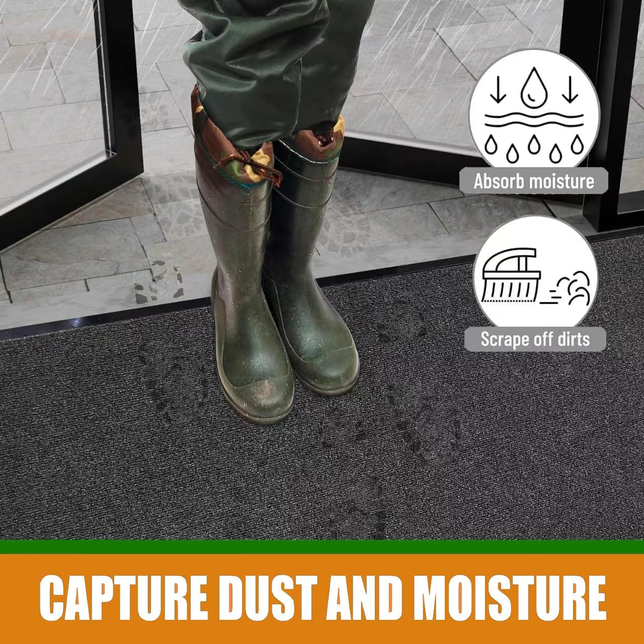 Front Door Mat, 4' x 6' Extra Large Commercial Industrial Rug Heavy Duty Outdoor Indoor Entryway Doormat Low Profile Welcome Entry Door Mat Non Slip Backing for Entrance Home Office,Black