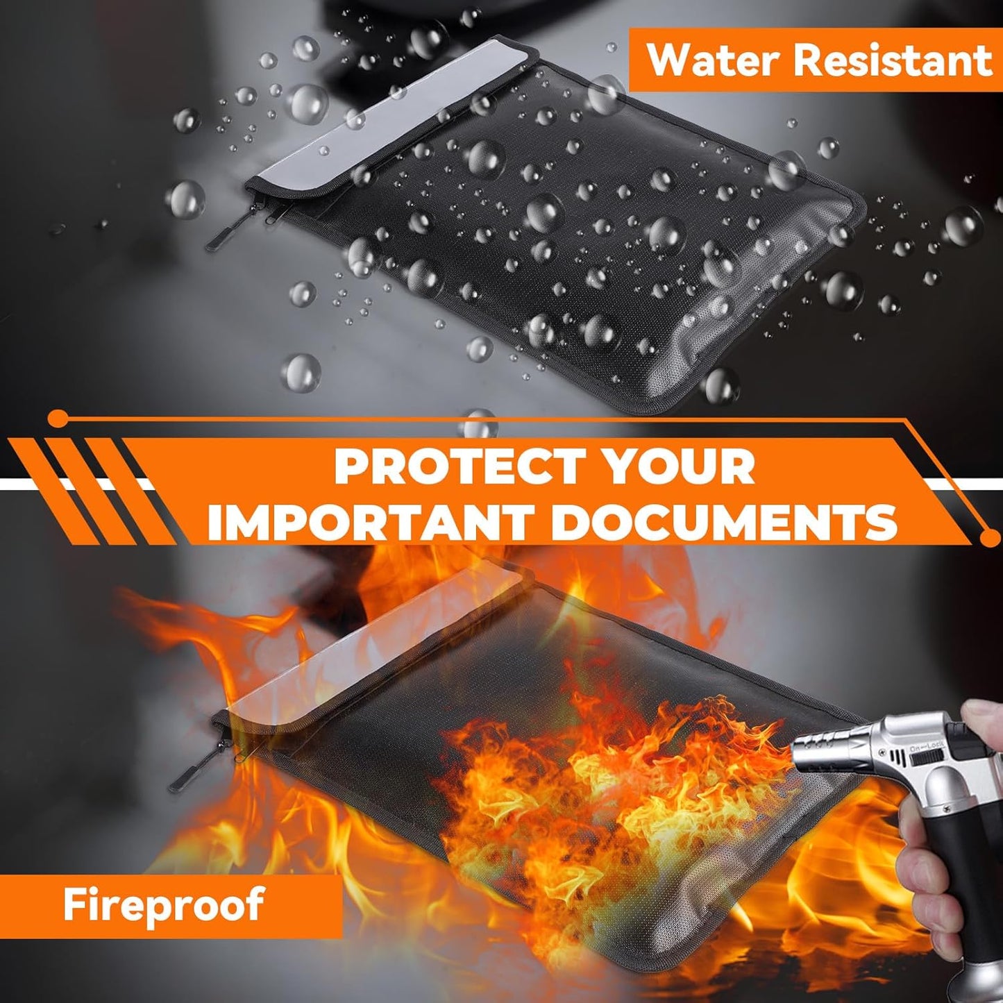 1 Pcs 5200°F Upgraded Fireproof Document Bag, Fire and Water Resistant Bag with Zipper for Documents, 15 x 11 Inch Waterproof Fireproof Money Bag for Important Document Storage Organizer(Black)