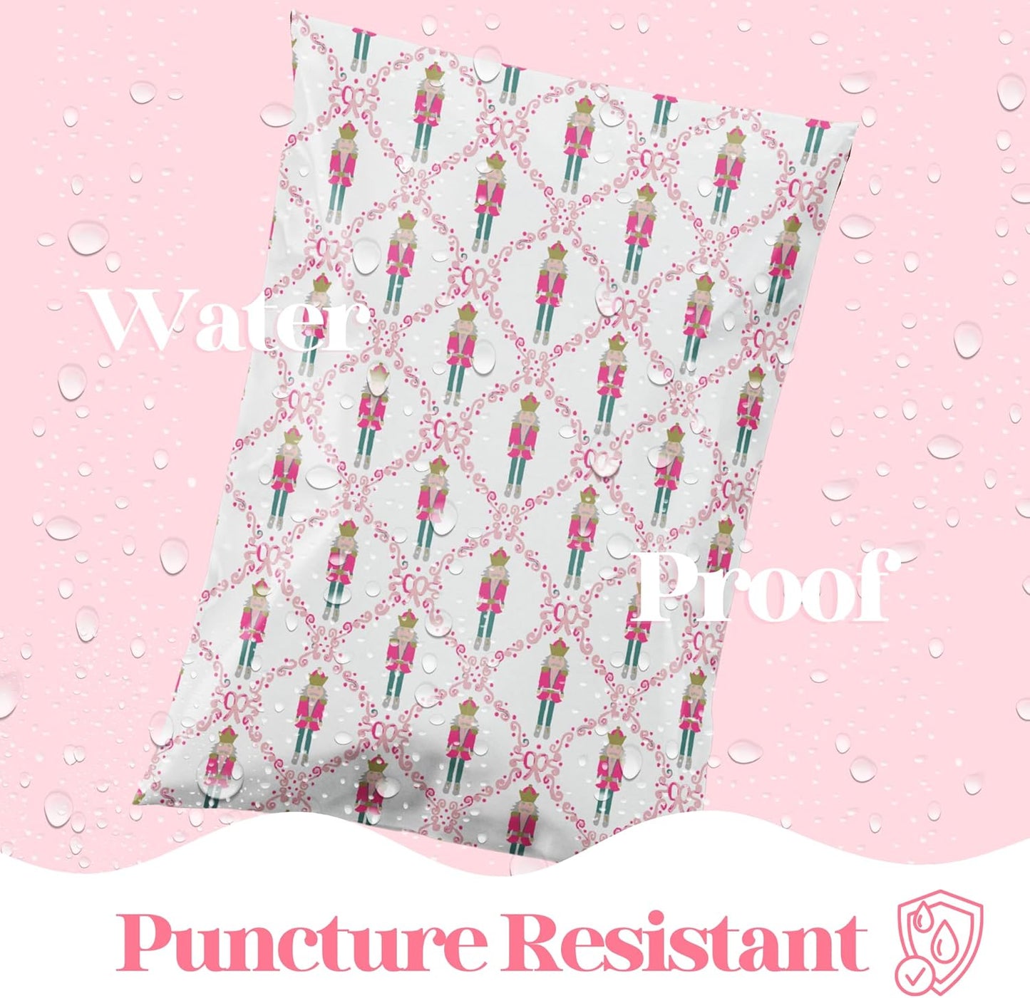 6x9 Designer Poly Mailer 100 Pack Heavy Duty Waterproof Self Seal Shipping Bags for Small Business Large Mailing Envelopes Bulk Tear Resistant Packaging Pink Nutcracker Christmas Holiday