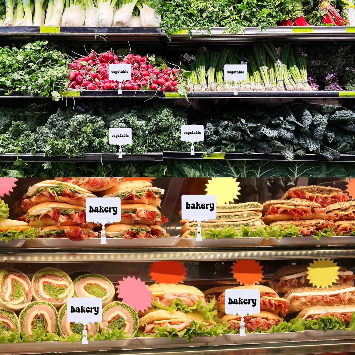 20Pack Mini Chalkboard Signs with Rotatable Clip, Erasable Double Sided Blackboard Clips Plastic Merchandise Sign Display Clip Holder for Food, Store Signs Displays (White)