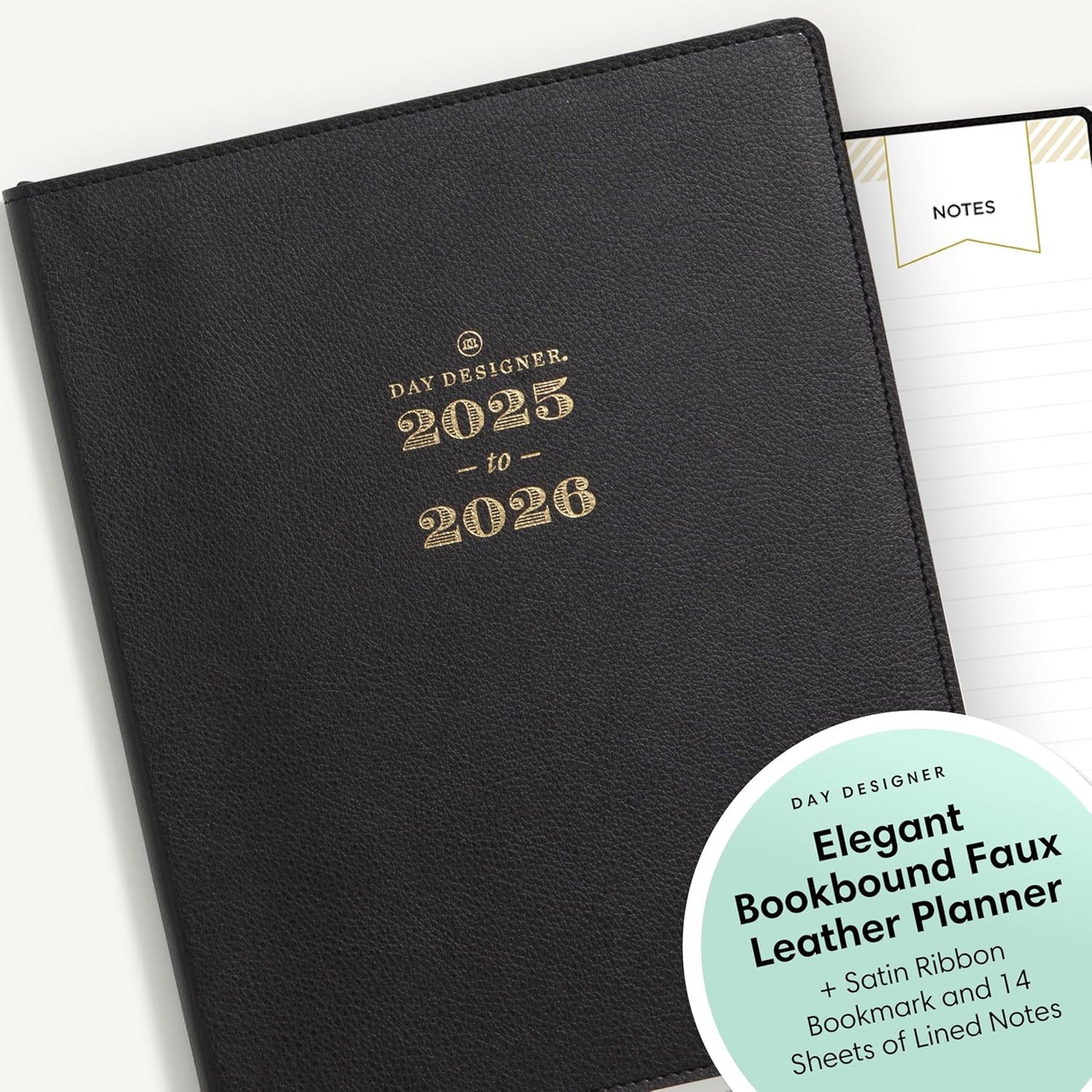 Blue Sky Day Designer 2025-2026 Academic Year Weekly and Monthly Planner Calendar, July 2025 - June 2026, 12-Month, 8" x 10", Faux Leather Cover, Bookbound, Black