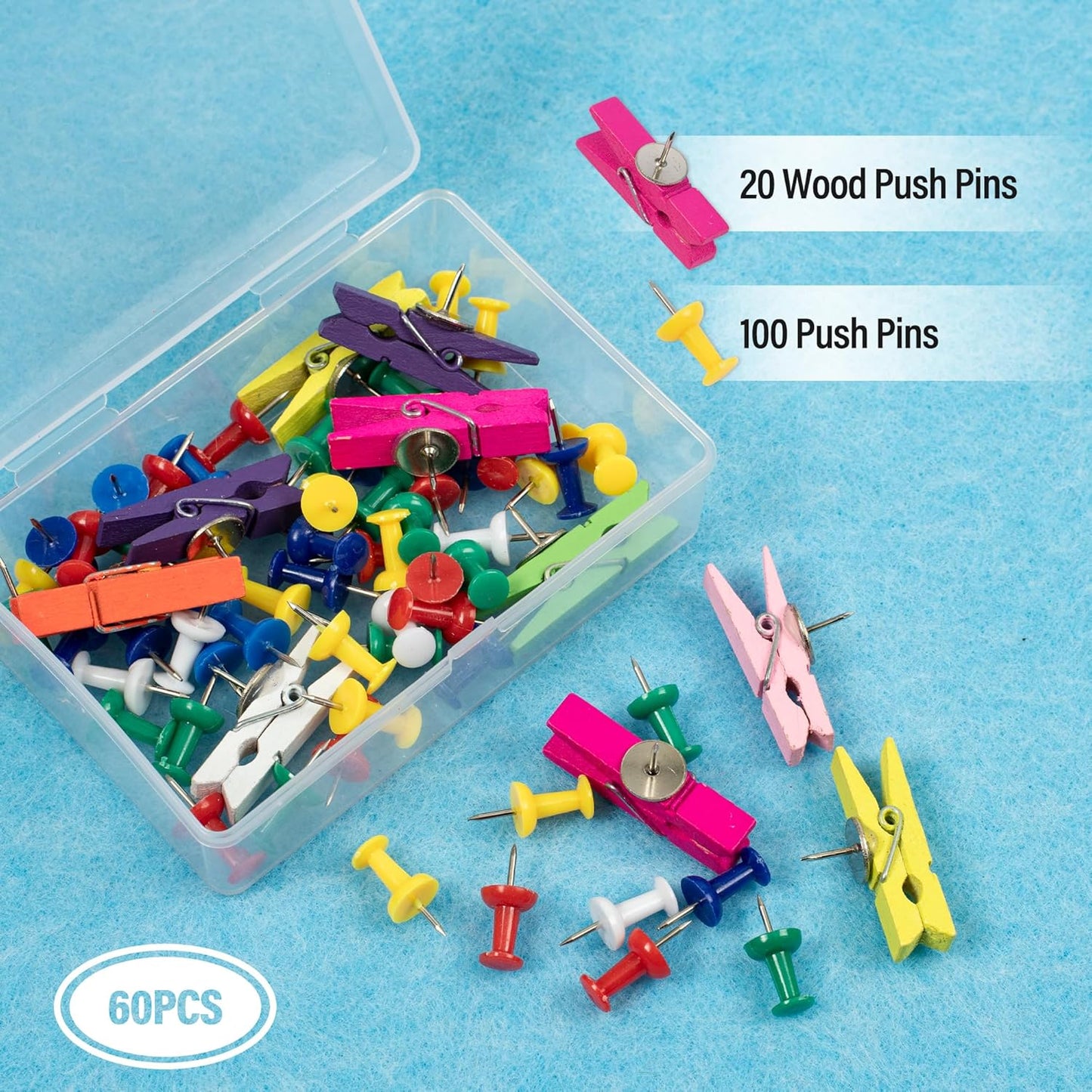 AKTOP Cork Bulletin Board 12x12, 1/2" Thick Felt Cork Board Tiles 12 Pack, Small Square Pin Board for Wall, Self Adhesive Corkboards with 120 Push Pin Wood Clips for School, Home & Office, Baby Blue