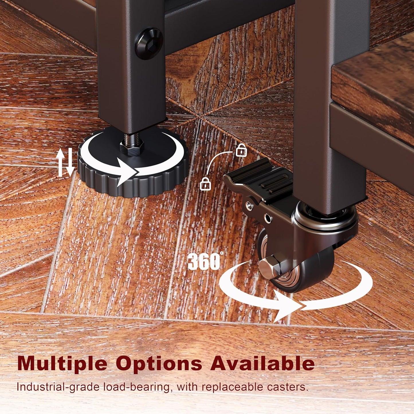 3 Tier Heavy Duty Printer Stand with Storage, Computer Tower Stand with Industrial Wheels & Drawer, Large Mobile Printer Table for Home Office Organization (Rustic Brown)