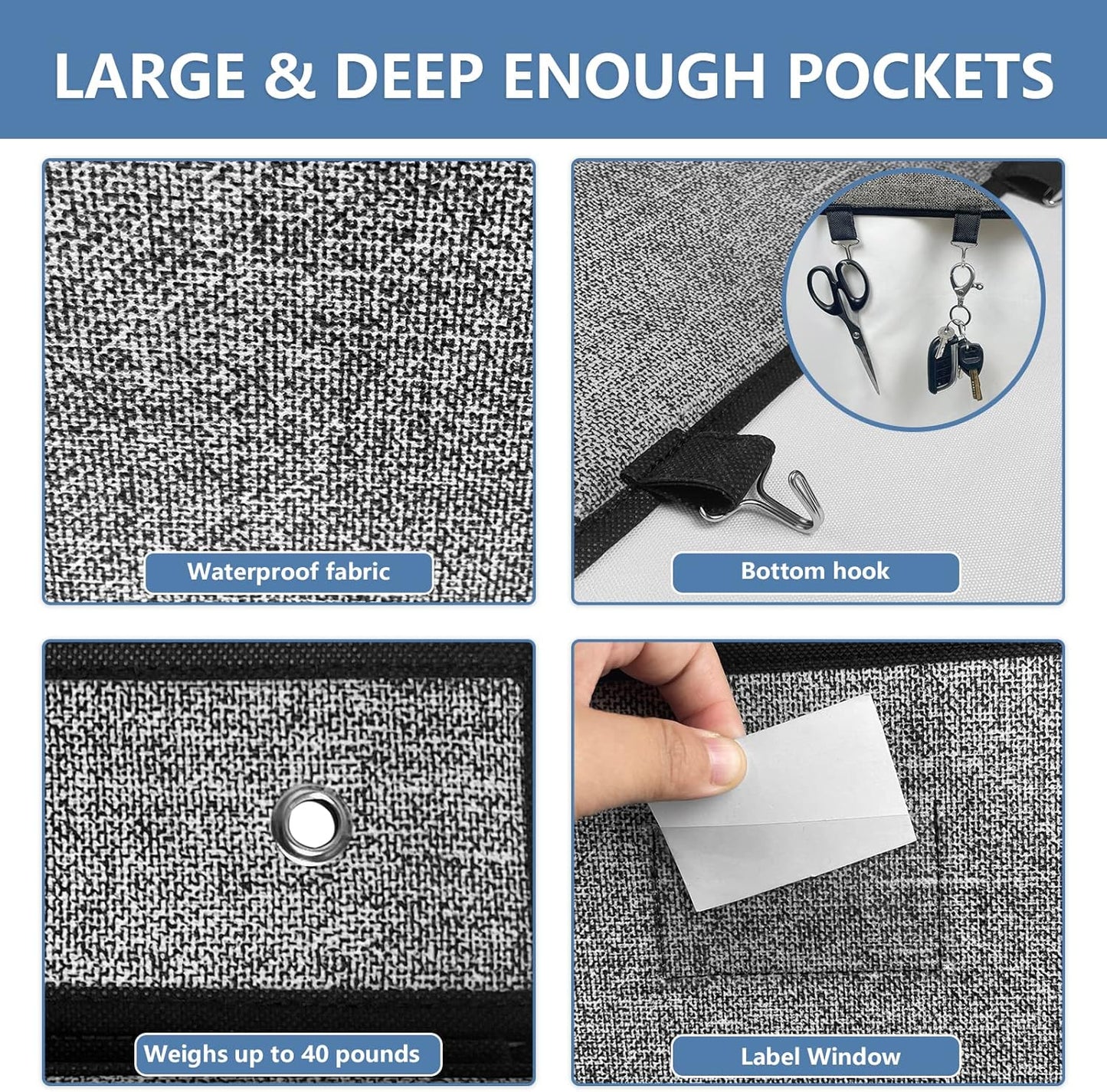 Homyfort Over the Door File Organizer, Hanging Wall File Folders with 5 Large Pockets for Papers, Charts, Mails, Magazine, Office and Back To Supplies Storage and Organization (Black)