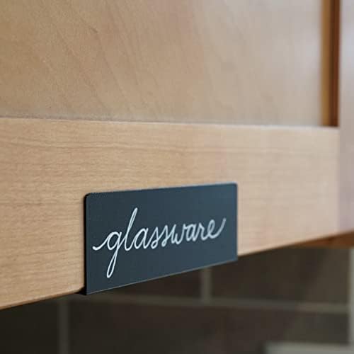 Clip-On Metal Cabinet and Drawer Labels – Reusable Chalkboard Labels for Kitchen, Bathroom, Dresser Drawers. Durable. Polished Edge. No Residue.