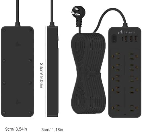 15 FT Power Strips with Surge Protection 1625W/13A,10 Outlets with 4 USB Ports (1 USB C) Long Extension Cord with Multiple Outlets 14-in-1 1700J 16Awg Flat Plug Power Strip Protector Black, ETL Listed