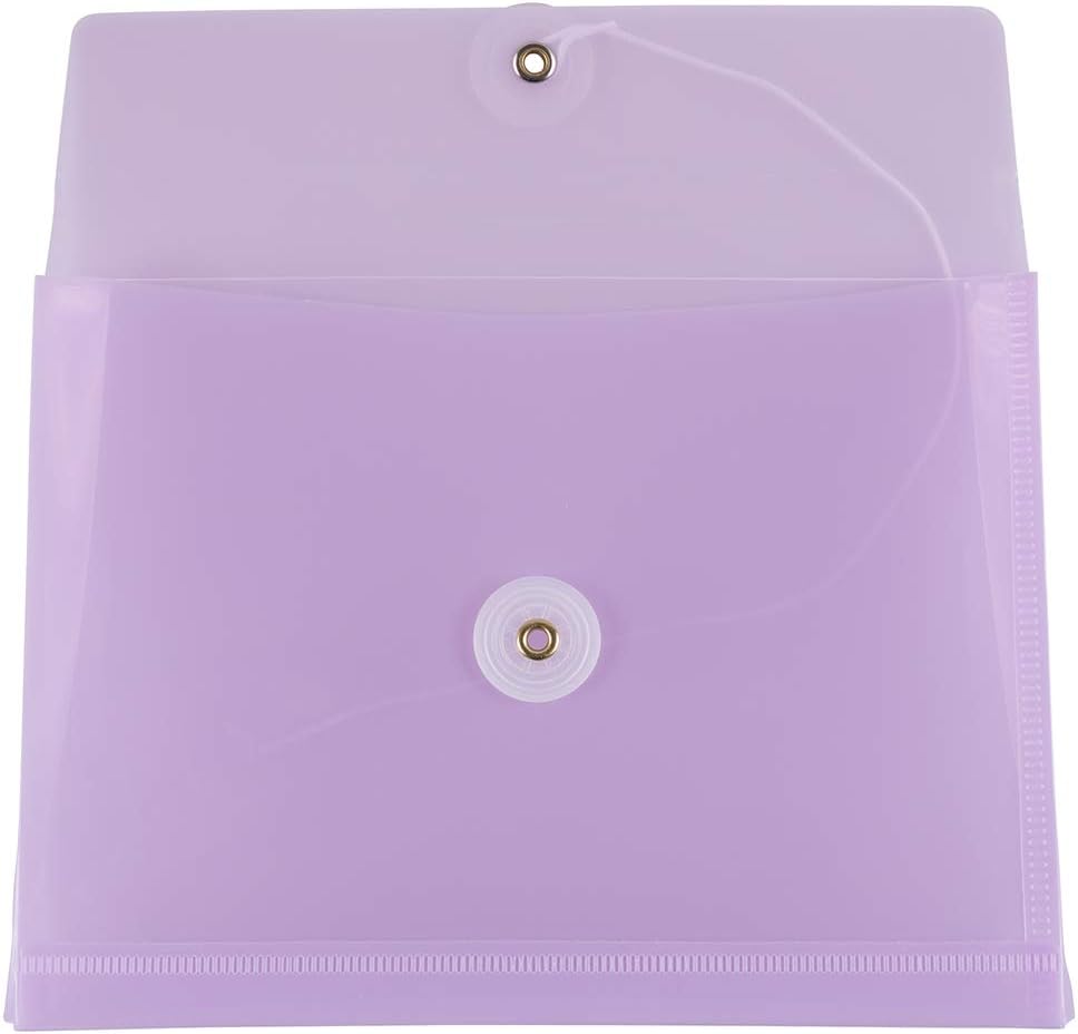 JAM PAPER Plastic Envelopes with Button & String Tie Closure - Index Size - 5 1/2 x 7 1/2 - Lilac Purple - 12/Pack