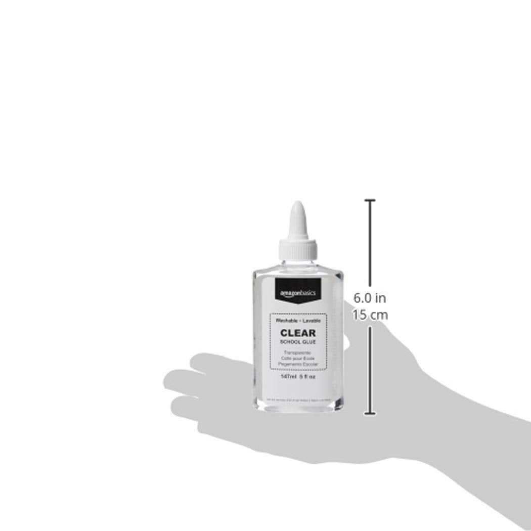 Amazon Basics Washable Liquid School Glue, 5 oz Bottle, 147ml, 6-Pack, Clear