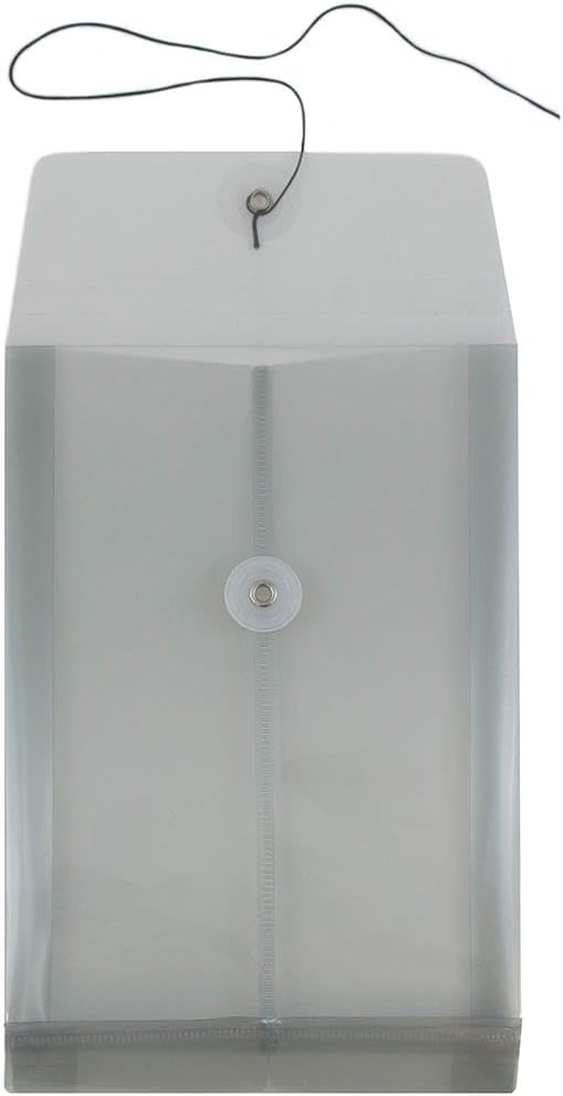 JAM PAPER Plastic Envelopes with Button & String Tie Closure - 6 1/4 x 9 1/4 - Smoke Grey - 3/Pack
