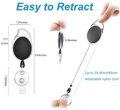 2 Packs Heave Duty Retractable Badge Reels with Carabiner Belt Clip and Key Ring, Badge Holders for ID Card Holders with 26.5 Inch Pull Cord (Black)