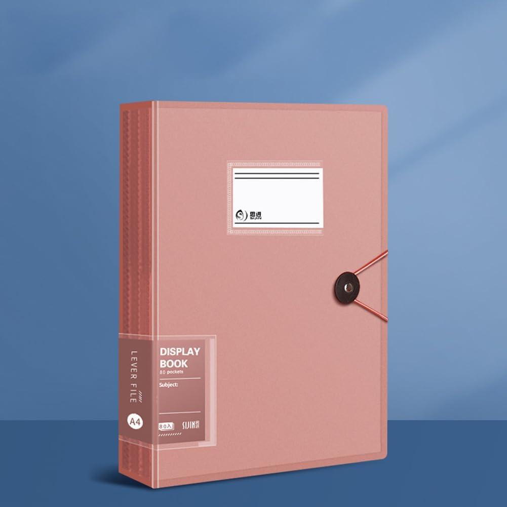 A4 80 Pockets 160/Sides Display Book Paper Document Holder, Business Presentation Book Presentation Folder (80 Pockets Transparent Pink)