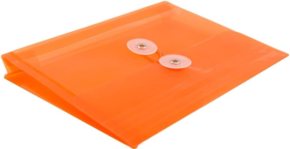 JAM PAPER Plastic Envelopes with Button & String Tie Closure - Index Size - 5 1/2 x 7 1/2 - Orange - 3/Pack