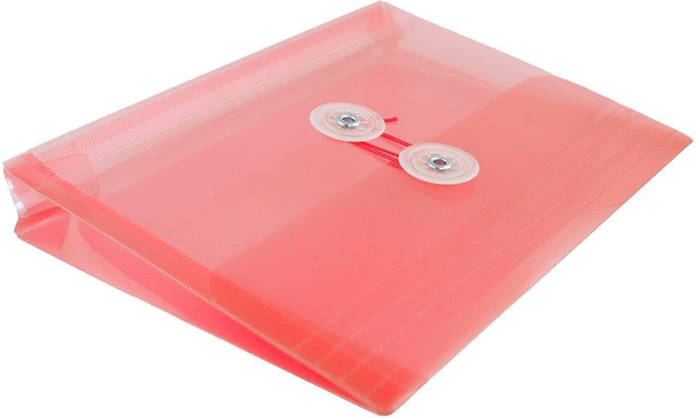 JAM PAPER Plastic Envelopes with Button & String Tie Closure - Index Size - 5 1/2 x 7 1/2 - Pink/Light Red - 3/Pack