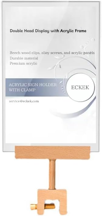 Acrylic Sign Holder with Clamp Double Head Display with Acrylic Frame Sign Holder Price Tag Clip for Clothing Stores (Vertical A4 210×297mm/8.27×11.69 inches)