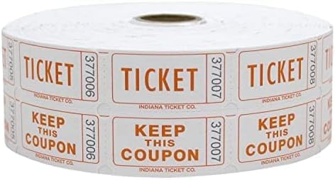 INDIANA TICKET CO. 1,000 Tangerine Raffle Tickets Double Roll, Premium Quality 50/50 Raffle Tickets, Tickets for Events, Carnivals, Door Prizes, Drinks and More