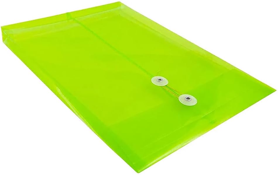 JAM PAPER Plastic Envelopes with Button & String Tie Closure - Legal Open End - 9 3/4 x 14 1/2 - Lime Green - 12/Pack
