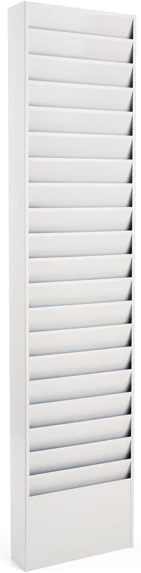 File Folder Wall Rack, 20 Pockets, Tiered, Office and Medical Charts (Powder Coated Steel) (White)