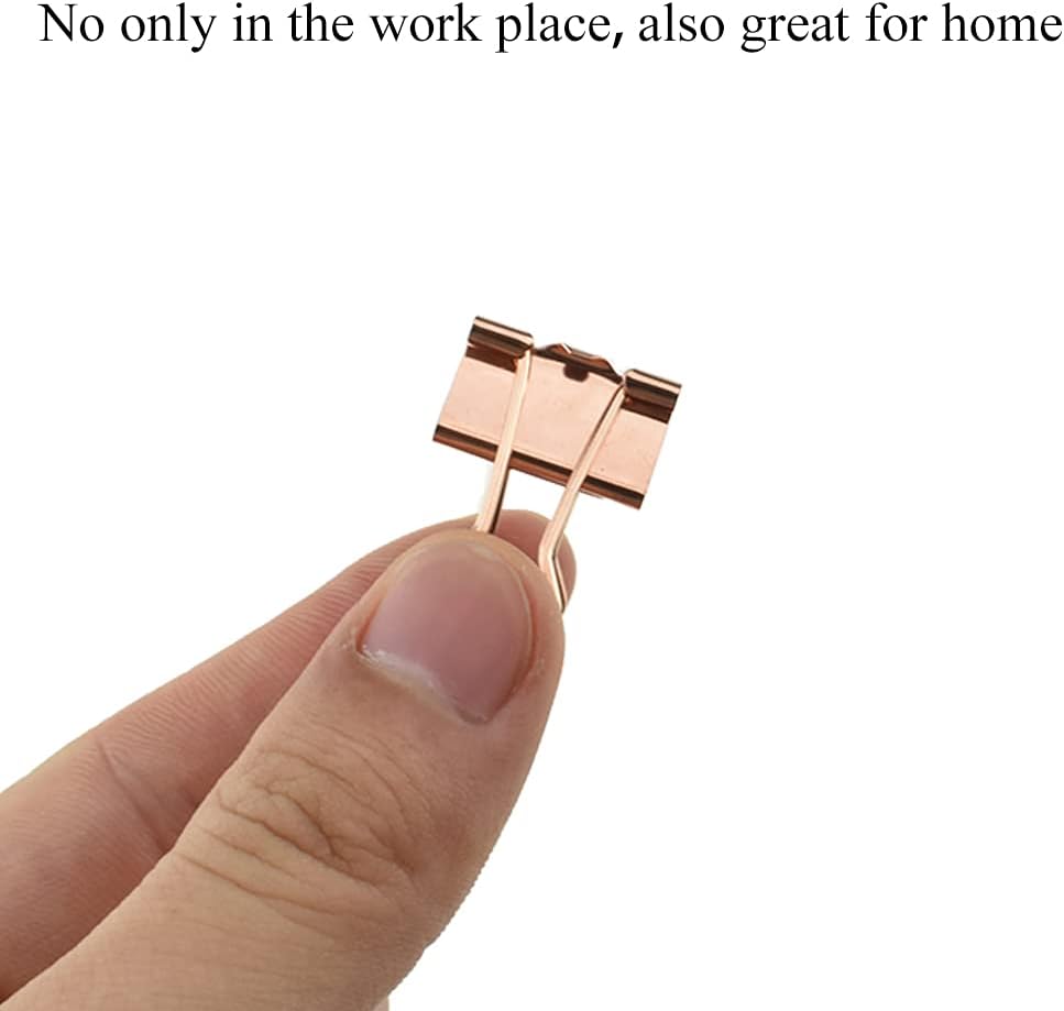 HAHIYO Binder Clips Paper Clamps Spring Steel Sturdy Small 0.75 inch Width 0.2 Inch Capacity No Sharp Edges Heavy Duty Tight Grip Reusable Rose Gold Metal Bright Finish for Home Office School 30 Pack