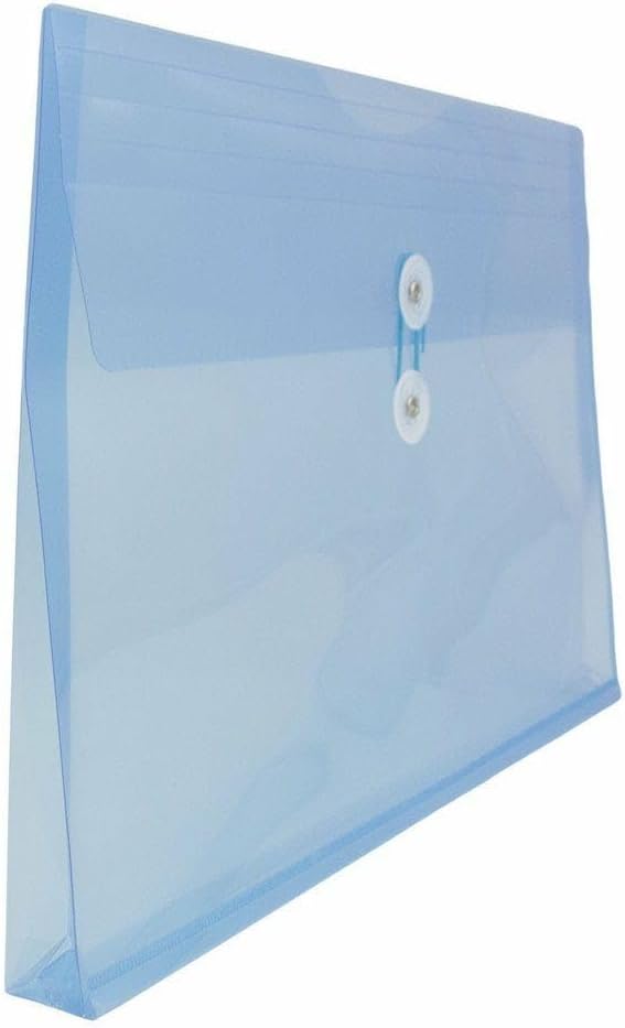 JAM PAPER Plastic Envelopes with Button & String Tie Closure - Legal Booklet - 9 3/4 x 14 1/2 - Blue - 3/Pack