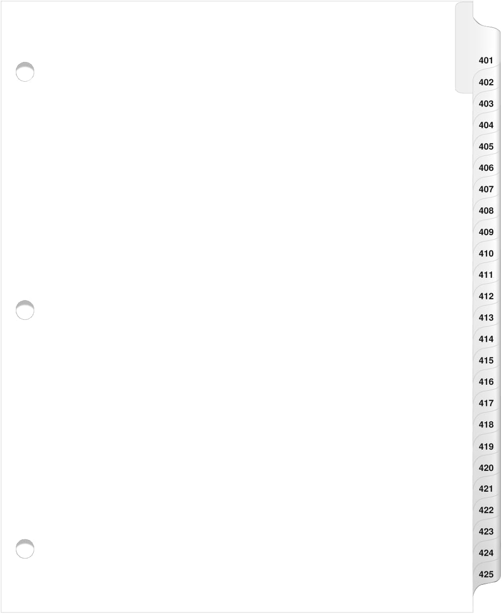 Exhibitindexes® 3 Hole Punched Side Collated Exhibit Tabs - AVE Style Bold Tabs Letter Size - 401-425-Set