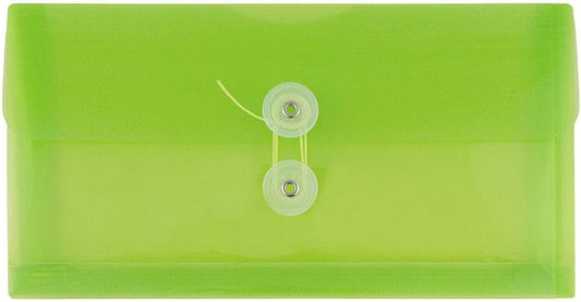 JAM PAPER Plastic Envelopes with Button & String Tie Closure - #10 Business Booklet - 5 1/4 x 10 - Lime Green - 3/pack