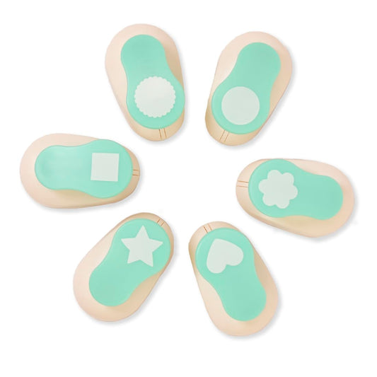 Craftelier - 1 inch Hole Punch Set of 6 for Paper Crafts + 10 Cardstock Colored Paper | Circle, Star, Heart, Scalloped Circle, Square & Flower | Punch Sets for Scrapbooking & Cardstock.