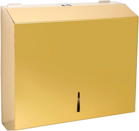 Comercial Paper Towel Dispenser Wall Mount, Brushed Gold Stainless Steel Hand Towel Dispenser with Lock, Large Capacity Trifold/C Fold Paper Towel Holder for Bathroom Kitchen Office Public Places