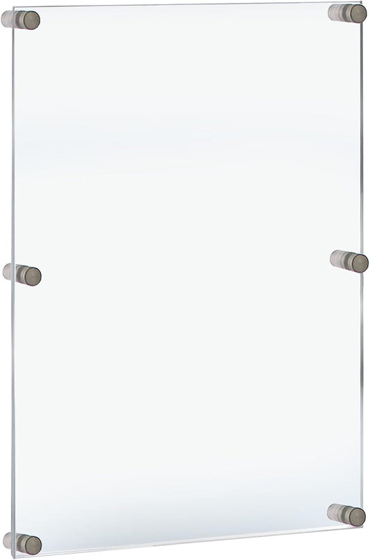 Azar Displays, 105540, Floating Acrylic Wall Frame with Silver Hardware Stand Off Caps, Clear Hanging Photo Frame Display Mount with Frameless Border, Glass-Like Frame for Large Prints, 30" x 40"