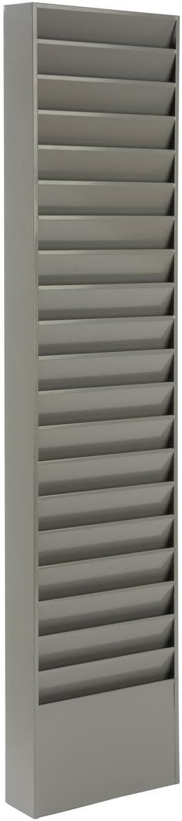 File Folder Wall Rack, 20 Pockets, Tiered, Office and Medical Charts (Gray, Powder Coated Steel)
