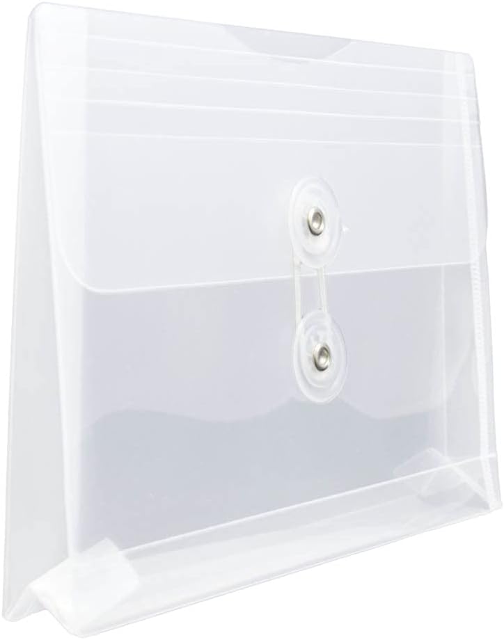JAM PAPER Plastic Envelopes with Button & String Tie Closure - Index Size - 5 1/2 x 7 1/2 - Clear - 12/Pack